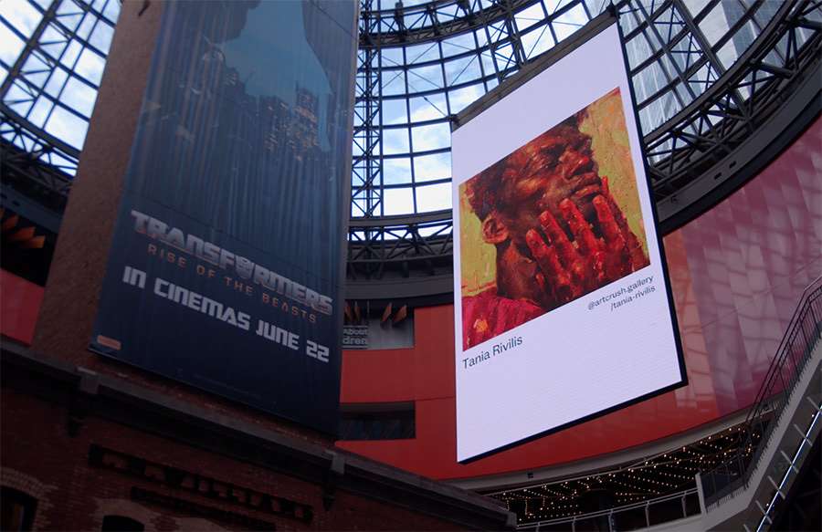 Melburn's digital billboard featuring Tania Rivilis for Artcrush NFT Tour