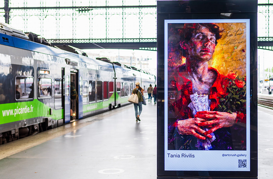 Parisian display of Tania Rivilis' artwork as part of Artcrush NFT Tour