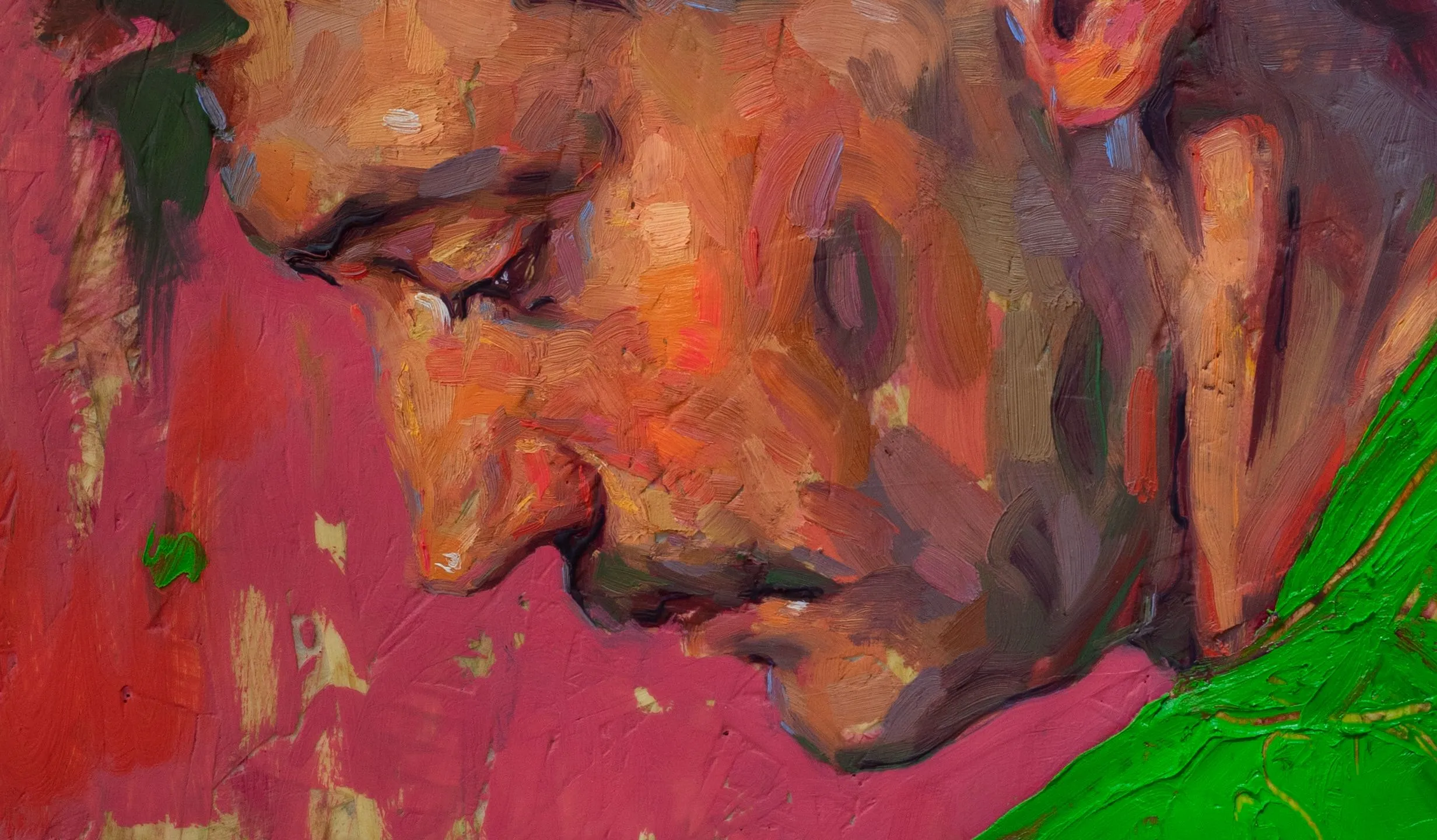 Detail of Almost Real by Tania Rivilis showing the sitter’s distant gaze